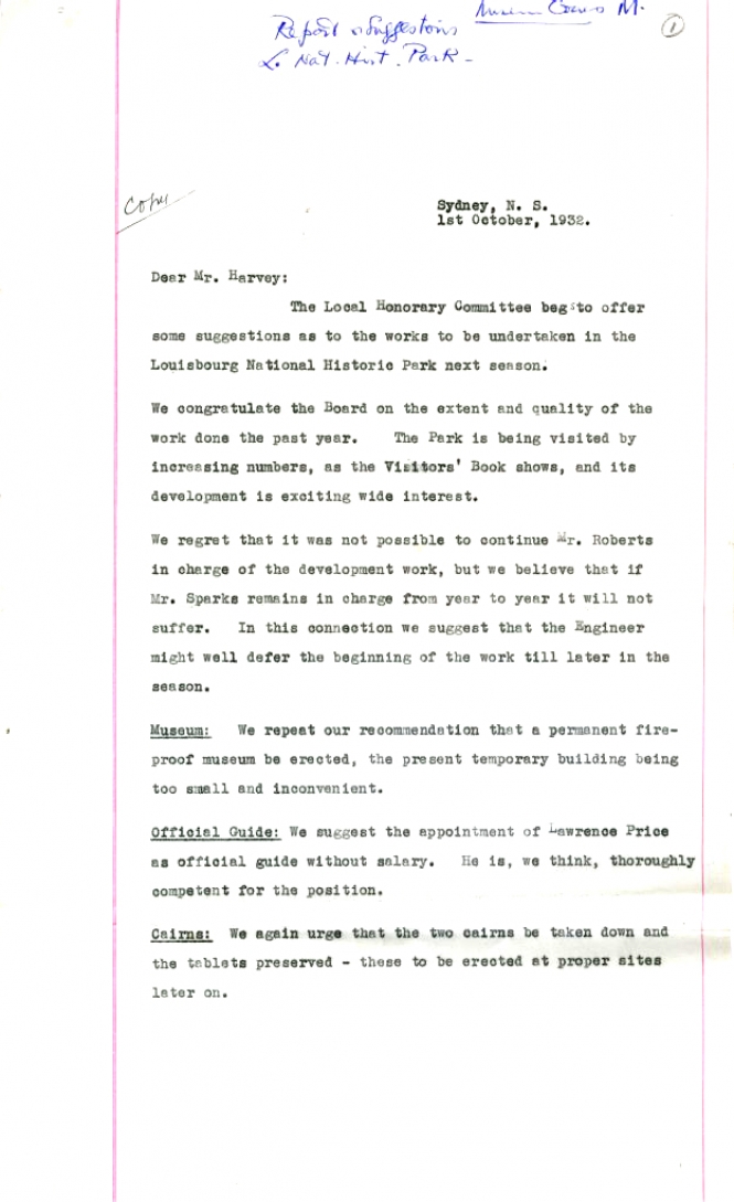 Letter from the Local Honorary Committee to D.C. Harvey